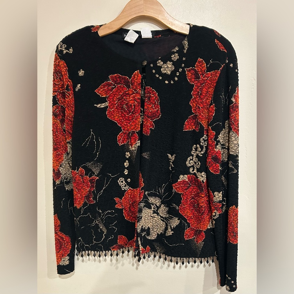 VTG  Y2K MSK Floral Cardigan & Tank Set Beaded Large Whimsy Goth Grunge Lace